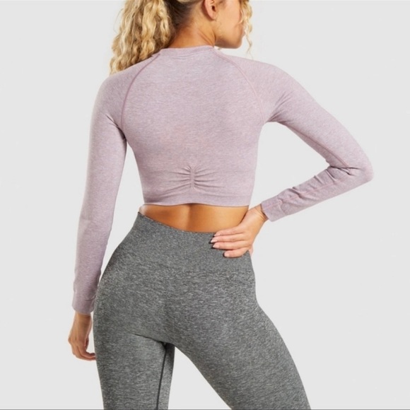 Gymshark Adapt Marl Seamless Long Sleeve Crop Top in Light Purple - Picture 2 of 5